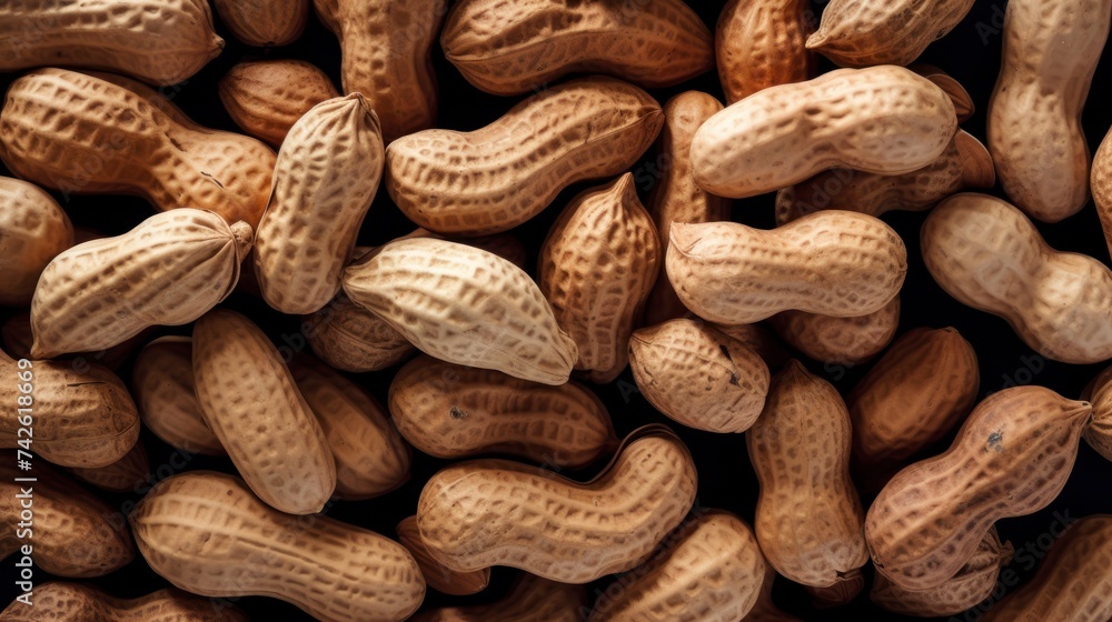 Peanuts on a brown background. Close-up. Top view. Peanuts on a brown background. Close-up. Top view.