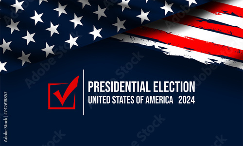 USA 2024 Presidential Elections Event Banner, background, card, poster design. Presidential Elections 2024 Banner with American colors design and typography. Vote day, November 5. US Election