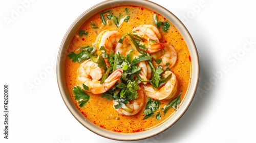 Spicy Prawn Coconut Milk soup isolated on white background