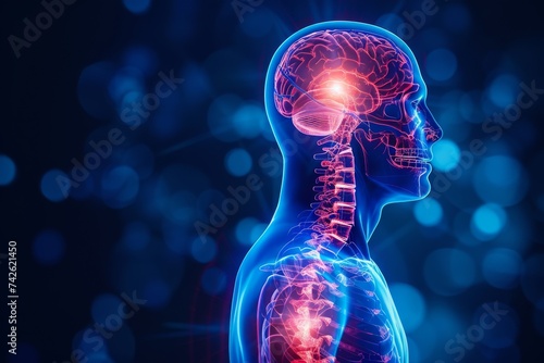 AI Brain Chip disorders. Artificial Intelligence monitoring human productivity hacks mind circuit board. Neuronal network healthcare analytics computer processor quantum circuit #742621450