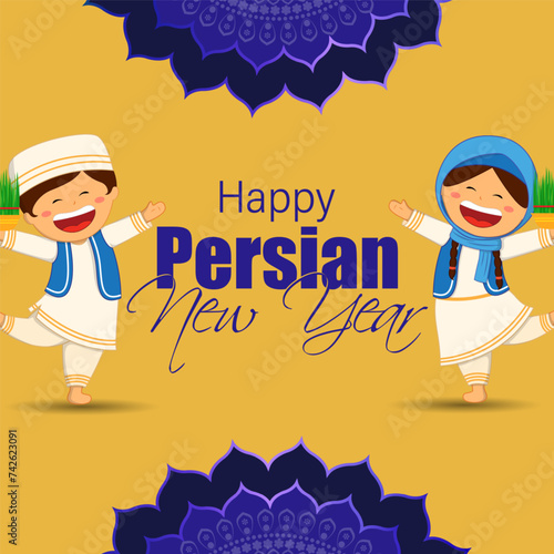 Vector illustration of Happy Parsi New Year social media feed template photo