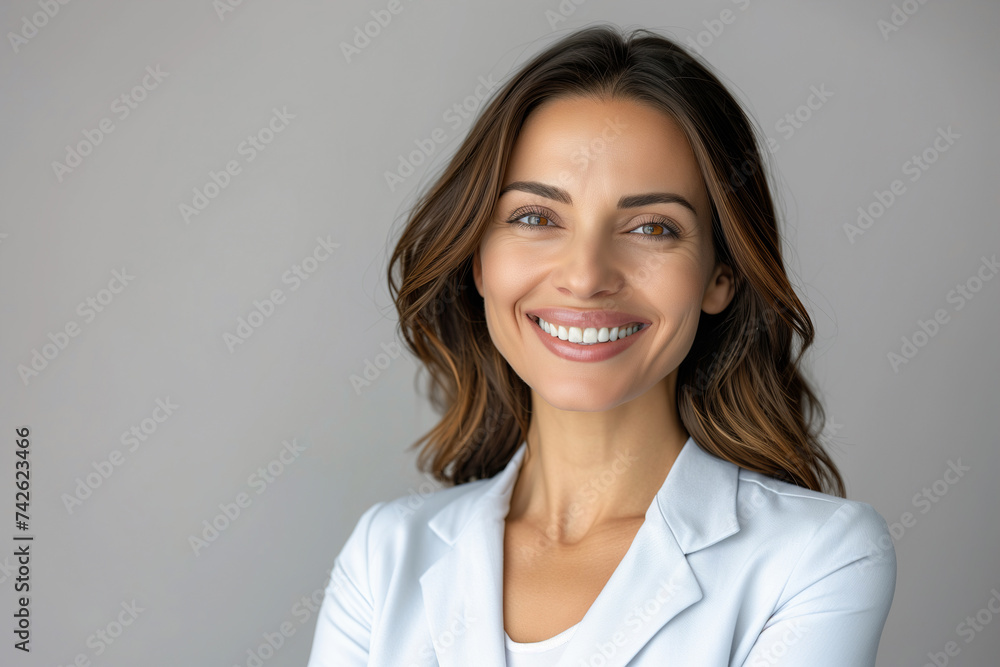 Businesswoman in a white blazer with a bright smile Businesswoman in a white blazer with a bright smile
