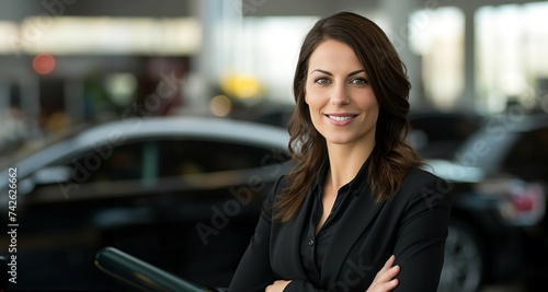 Profesional mujer en concesionario de autos