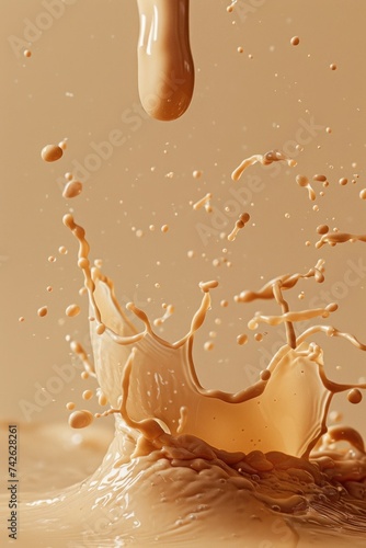 Splashes of foundation product on a liquid foundation background