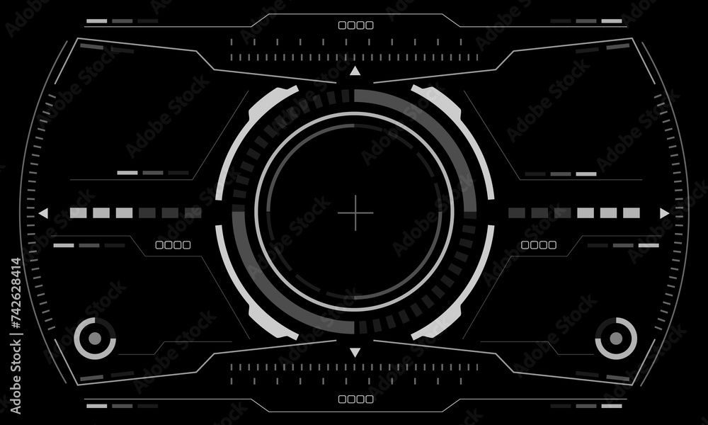 HUD sci-fi interface screen view white hexagon geometric design virtual reality futuristic technology creative display on black vector. HUD sci-fi interface screen view white hexagon geometric design virtual reality futuristic technology creative display on black vector.