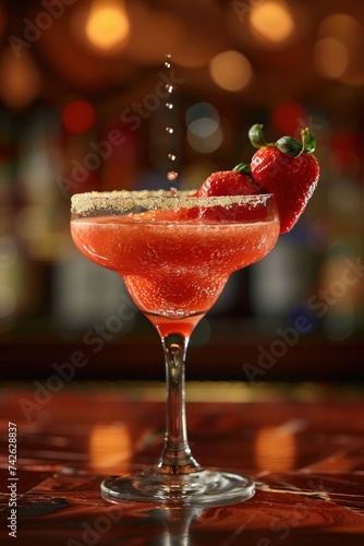 a strawberry daiquiri, with fresh strawberries, rum, lime juice, and simple s...