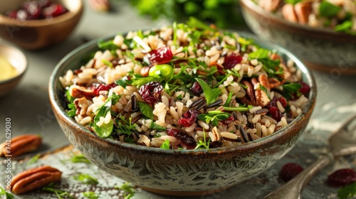 a wild rice salad  with nutty wild rice  sweet dried cranberries  crunchy pecans  and fresh herbs