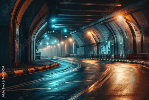 View of empty road passing through tunnel during night © Esha