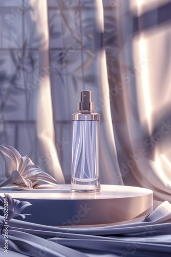 Transparent, realistic cosmetic spray bottle on a clean background, showcasin...