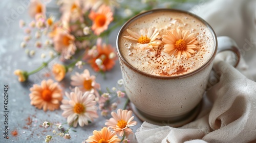 a floral latte art, with delicate flowers floating on top of a creamy espresso