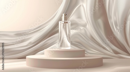Realistic and transparent illustration of a cosmetic spray bottle ad scene