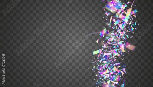 Transparent Tinsel. Laser Concept. Modern Poster. Pink Glare Burst. Disco Isolated Template. Iridescent Serpentine. Unicorn Effect. Falling Design. Purple Transparent Tinsel