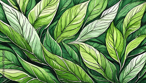 Full Frame of Green Leaves Pattern Background, art design