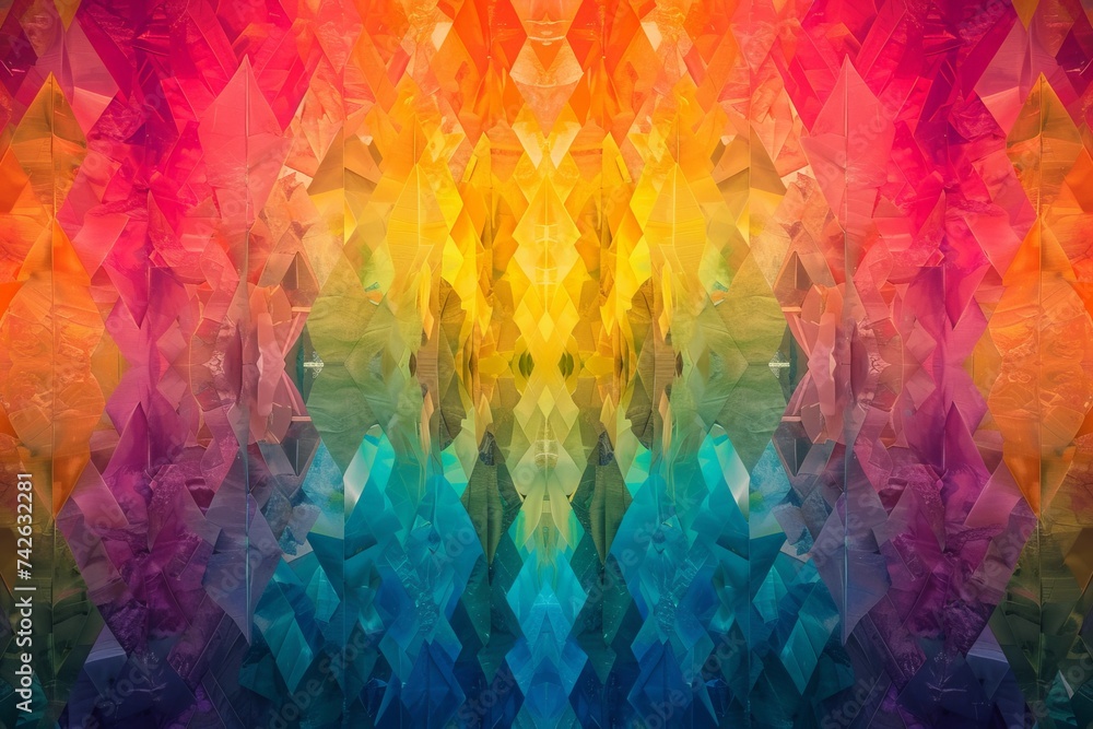Colorful Rainbow trellis Copy Spcae Design. Vivid bold wallpaper fashionable abstract background. Gradient motley gaudy lgbtq pride colored neon illustration teal - obrazy, fototapety, plakaty 