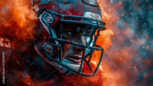 American football player colorful with with a helmet photo