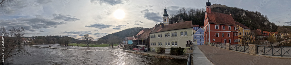 Kallmuenz with flooding on the Naab river in Bavaria