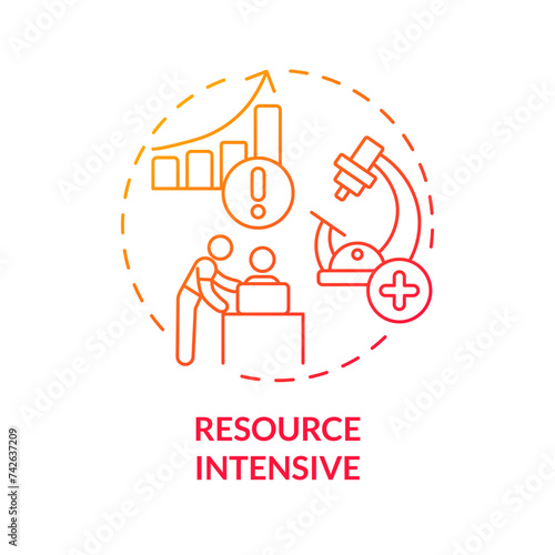 Resource intensive red gradient concept icon. Experiential learning. Experimenting and researching. Round shape line illustration. Abstract idea. Graphic design. Easy to use in presentation