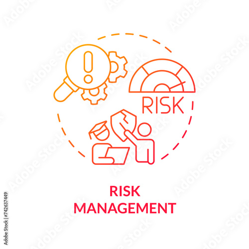 Risk management red gradient concept icon. Safety risks. Insurance due to experiential learning. Round shape line illustration. Abstract idea. Graphic design. Easy to use in presentation