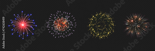 Vector Brightly Colorful Fireworks on the background of the night sky.