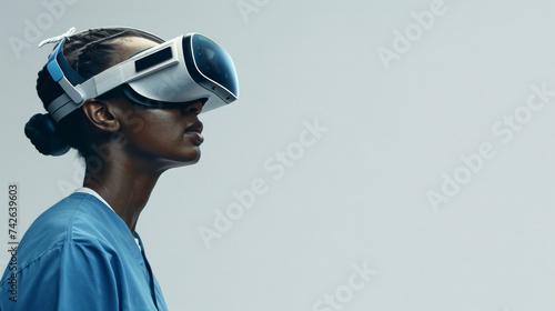 Nurse tends to patients, providing comfort and support with empathy and professionalism with virtual reality sunglass photo