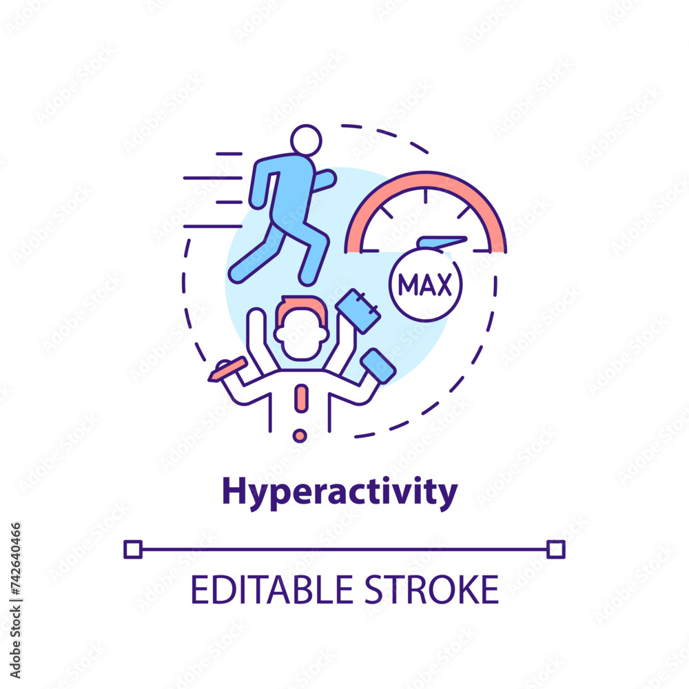 Hyperactivity, focus issues multi color concept icon. Cognitive development. Round shape line illustration. Abstract idea. Graphic design. Easy to use in infographic, presentation, brochure, booklet