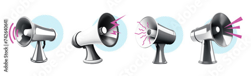Halftone megaphone collage element paper set vector illustration