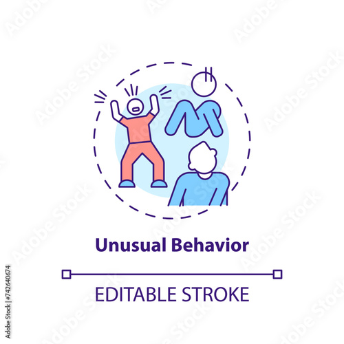 Unusual, abnormal behaviour multi color concept icon. Social issues. Round shape line illustration. Abstract idea. Graphic design. Easy to use in infographic, presentation, brochure, booklet