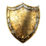 Golden shield on isolated background