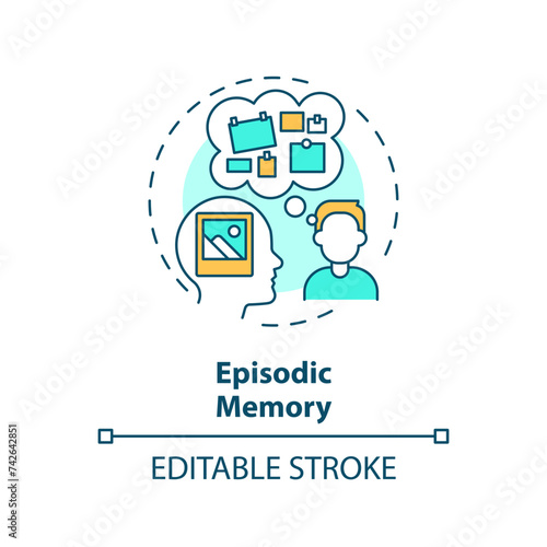 Episodic memory, adhd multi color concept icon. Brain processing issues. Round shape line illustration. Abstract idea. Graphic design. Easy to use in infographic, presentation, brochure, booklet