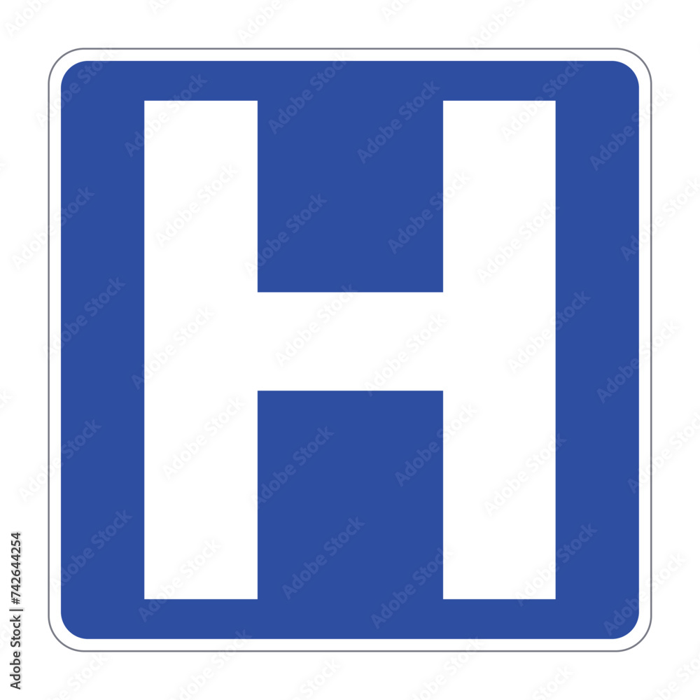 Hospital sign vector illustration icon isolated on white background. H Hospital Square Vector Flat Icon blue symbol. Hospital concept. Hospital sign vector illustration icon isolated on white background. H Hospital Square Vector Flat Icon blue symbol. Hospital concept.