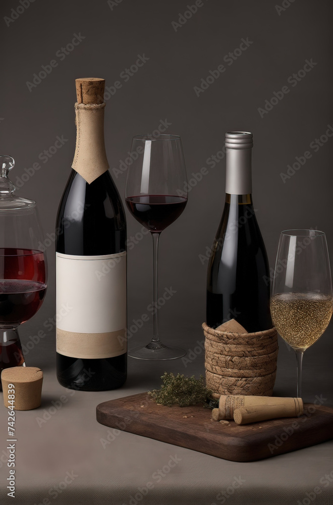 wine bottles mock-up with empty labels on gray background wine bottles mock-up with empty labels on gray background