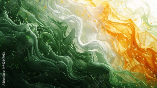 Abstract Vivid swirls of orange and green with intricate patterns and fluid dynamics, suggesting an abstract art piece. Generative AI