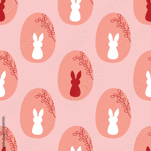 Bright seamless illustration with Easter eggs and bunnies. Easter
