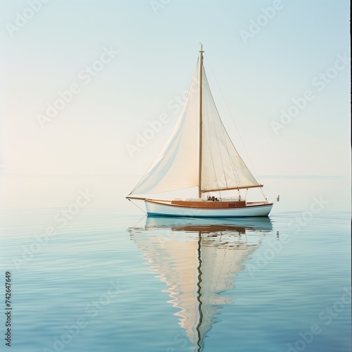 scenic view of boat floating on calm sea © Visualmedia