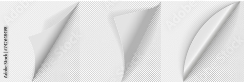 Pages edge curl and bent papers sheet with realistic shadow.