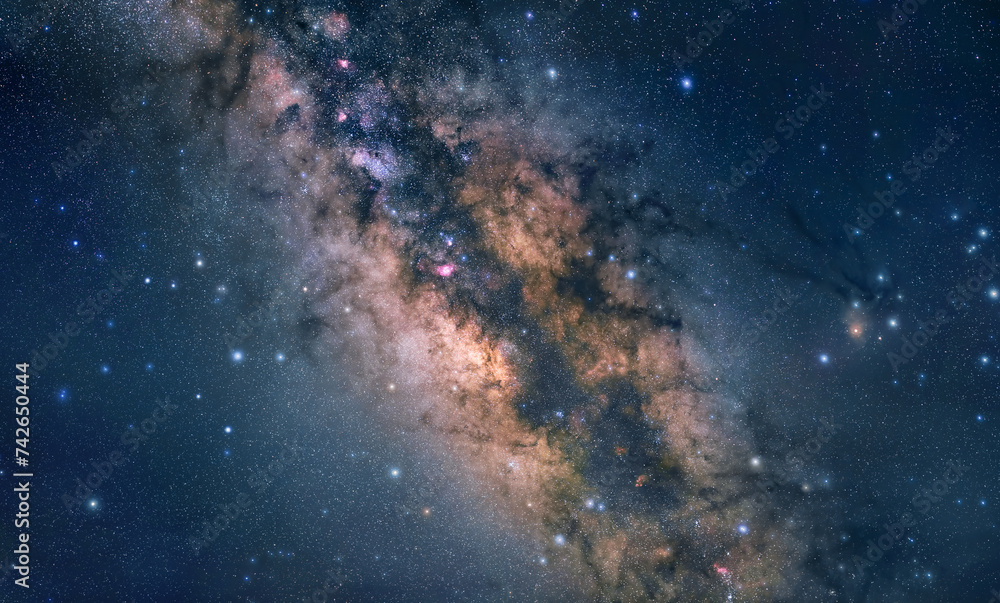 Astrophotography: the Milky Way. Sharp stars, dark blue night sky and the glowing core of the galaxy 