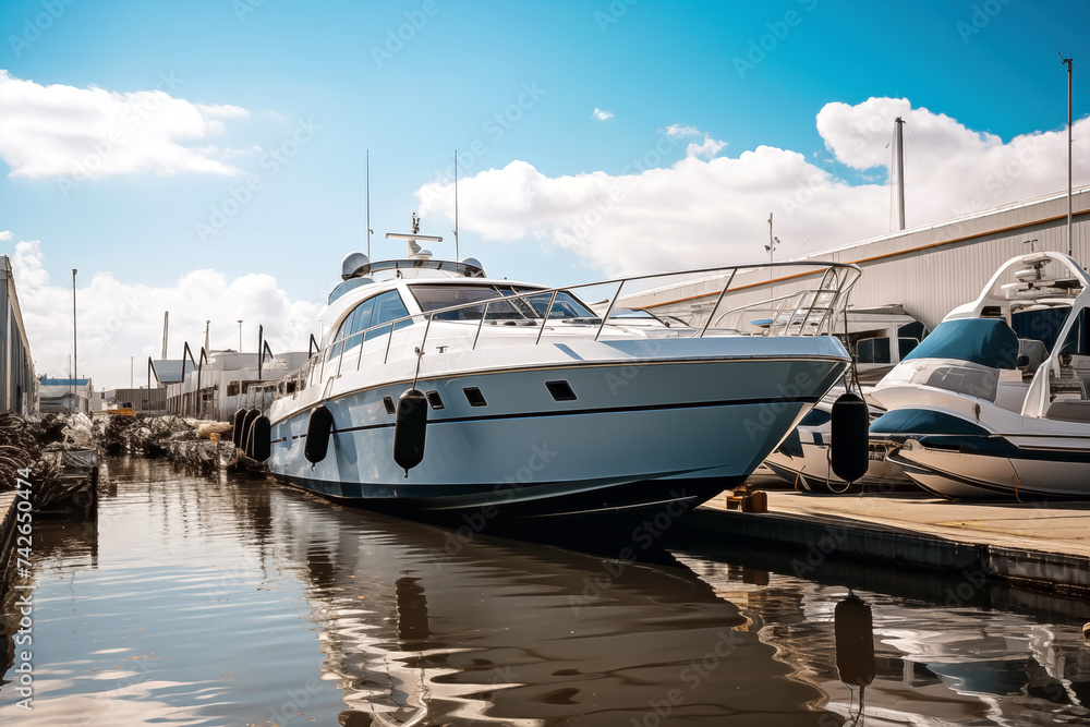 Fototapeta premium Luxury yachts and boats moored in the harbor.