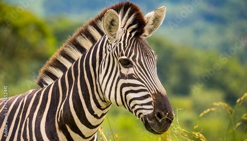 closeup on zebra s head looking curiously