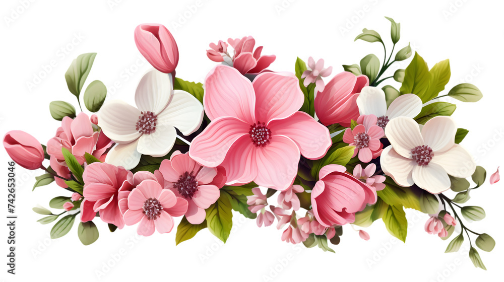 bush of flowers on white or transparent background, png file