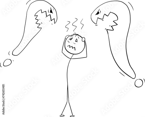 Worried and Frustrated Person Thinking About Problem or Question, Vector Cartoon Stick Figure Illustration