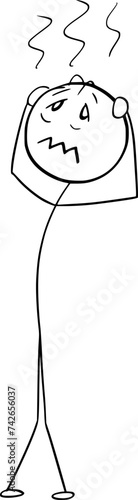 Stress, Head Pain or Headache , Vector Cartoon Stick Figure Illustration