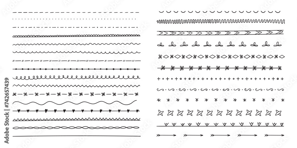 Hand drawn simple decorative lines set. Dividers vector set isolated. Hand drawn simple decorative lines set. Dividers vector set isolated.