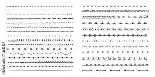 Hand drawn simple decorative lines set. Dividers vector set isolated.