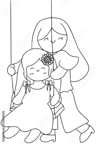 mom and daughter on swing