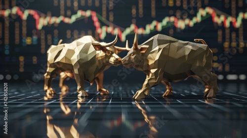 Stock Exchange Trading Bull Market digital gold and financial charts photo