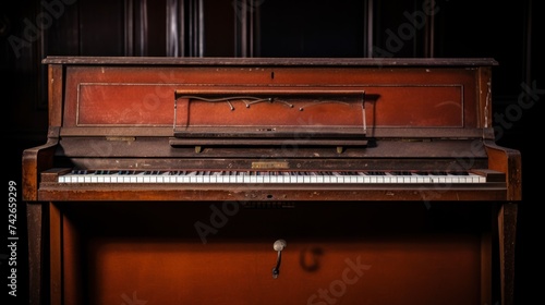  old brown piano, vintage, honky tonk,  photo