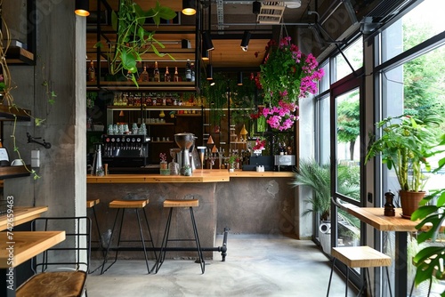 Interior of modern loft style restaurant