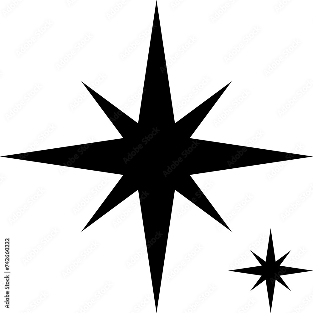 Minimalist silhouette stars icon set, twinkle shining star shape symbols, icons, elements. Modern geometric sparkle black silhouettes sign vector. Minimalist silhouette stars icon set, twinkle shining star shape symbols, icons, elements. Modern geometric sparkle black silhouettes sign vector.