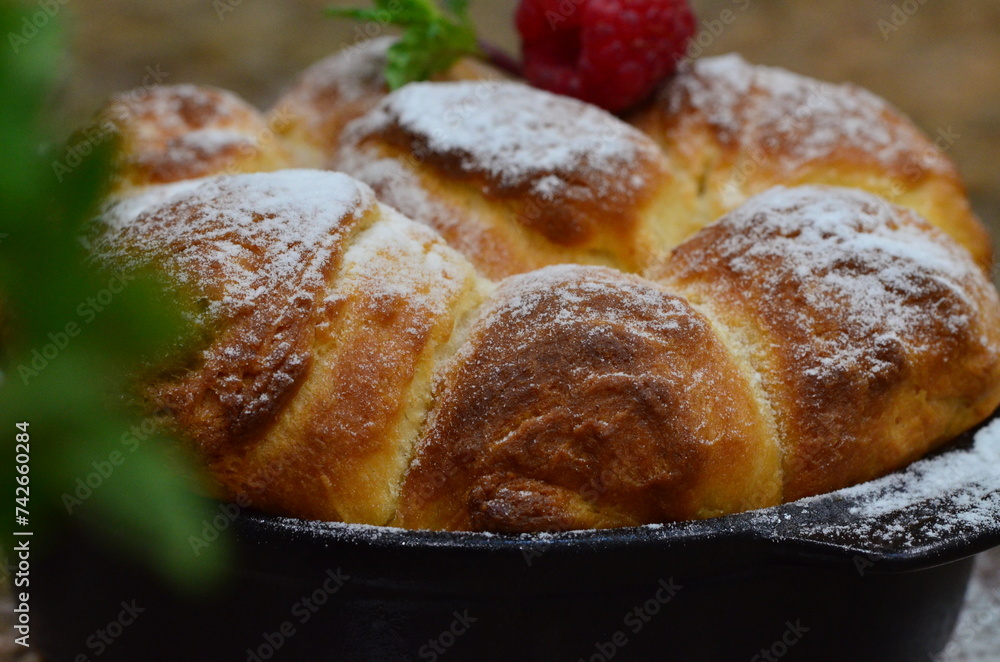 traditional Czech food, sweet dessert background, yeast buns with sugar