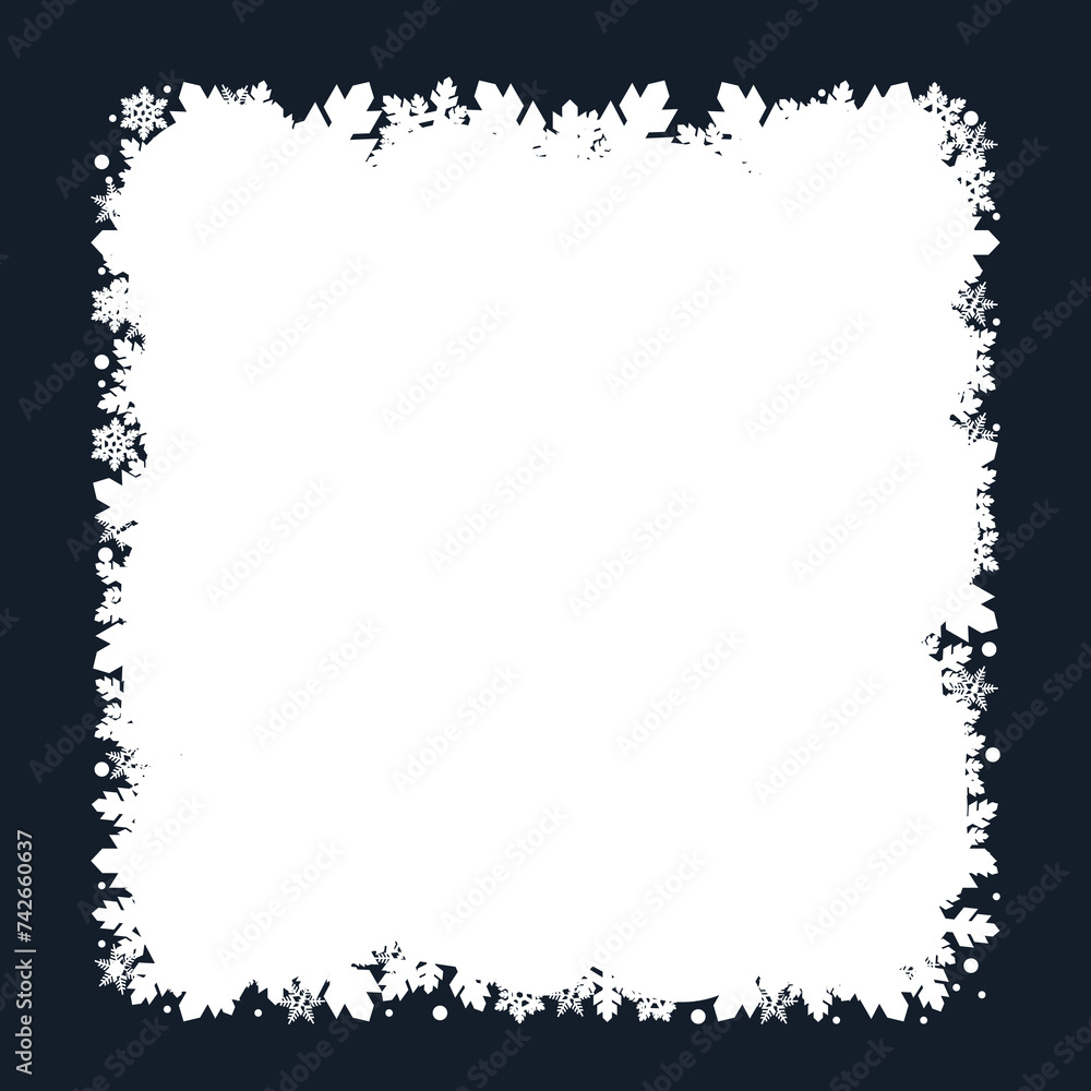 White winter snowy frame on a dark background White winter snowy frame on a dark background